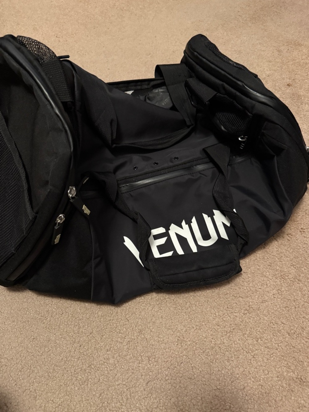 Venum gym duffel bag, in black (used) NO Shoulder strap.
